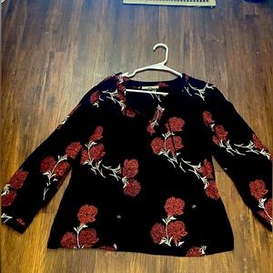 Black blouse with red flowers